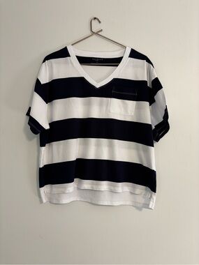 Talbots Petite Pima Cotton Striped V-Neck Top - Large Petite